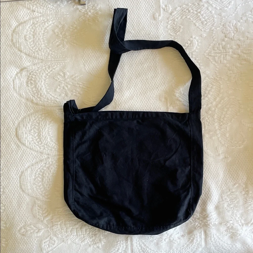 Black Messenger Bag with Silver Bicycle Graphic